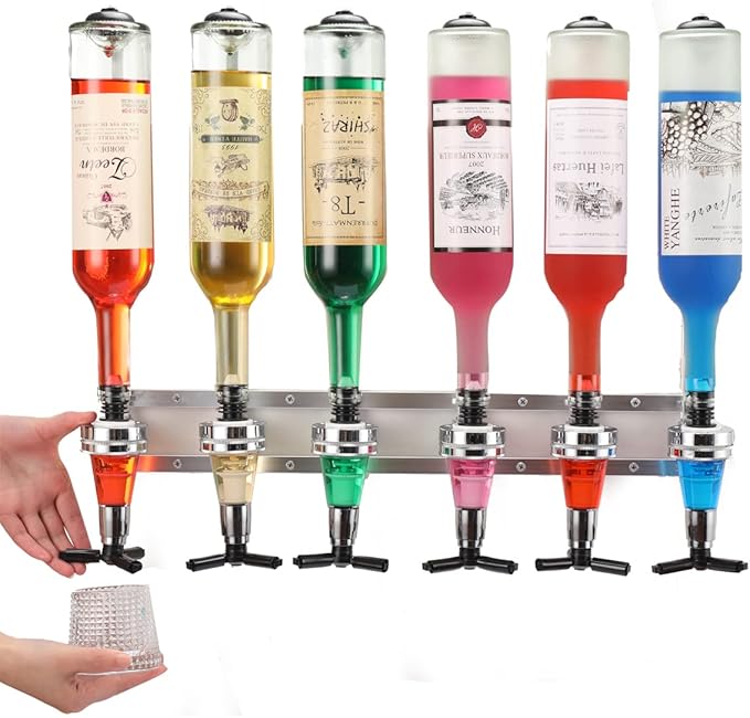 ECUTEE Wall Mounted 6-Bottle Liquor Dispenser Wine Dispenser Machine Bar Butler Drinking Pourer Home Bar Tools for Beer, Soda, Coke and Fizzy ect