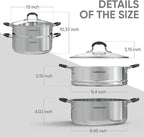 SUNHOUSE - 4.6 Quart Steamer Pots with Lid 2-Tier Multipurpose Stainless Steel Steaming Pot Cookware with Handle for Vegetable, Dumpling, Sauce, Food - Triple Bottom, Measurement Line