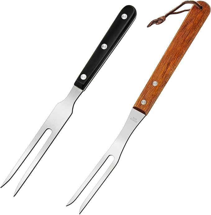 Ponpon 2Pcs Meat Forks Stainless Steel Carving Fork with Wooden Handle Barbecue Fork for Cooking Kitchen (2)