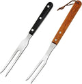 Ponpon 2Pcs Meat Forks Stainless Steel Carving Fork with Wooden Handle Barbecue Fork for Cooking Kitchen (2)