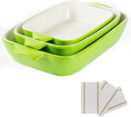 Bakeware Casserole Oven Dishes Baking - 3pcs Ceramic Rectangular Oven Serving Sets,（10.3/12.4/14.7）Stoneware Cookware Pan, Porcelain White Thanksgiving Ware for Cooking Lasagna (Green)