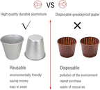 Large Popover Pans 12 PCS, Individual Aluminium Round Muffin Molds, Pudding Cup, Chocolate Molten Mould, Raspberry Souffle Baking Maker, Brownie Tumbler for Egg Tart, Cake, Size 3.4"x 3.2"