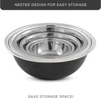 JoyJolt Stainless Steel Mixing Bowl Set - 6 Piece Nesting Bowls, 5qt to 0.5qt, Black, Perfect for Dough, Batter & Baking