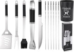 BBQ Grilling Tools Set,12pcs Grilling Accessories Kit for Men Gift, BBQ Grill Utensils Gift Kit with Storage Bucket BBQ Tools Grill Tools Set for Outdoor Grill (Black)