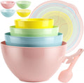 16 Piece Plastic Mixing Bowls with Lids Set - Nesting Bowls Set includes 8 Prep Bowls and 8 Lids, 2-in-1 Spoon-Fork, Large Salad Bowl for Preparing, Serving, and Storing, Dishwasher & Microwave Safe