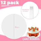 12 PCS White Cake Round 8 Inch Cake Boards with 1/2-Inch Thick Smooth Edges for Multi Tiered Birthday Wedding Party Cakes Board. (8inch(12pack))