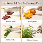 Small Knife Block Set, Modern Kitchen Knife Scissors with Universal Round Holder, Home Apartment New Kitchen Essentials, Space Saving, Keep Blade Dry(Beige White, 5PCS)
