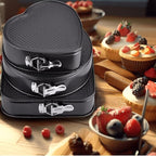Springform Cake Pan Set of 3 (7, 8, 9 Inch) Heart Round Square Leakproof Nonstick Cheesecake Pans with Removable Bottom Carbon Steel Bakeware