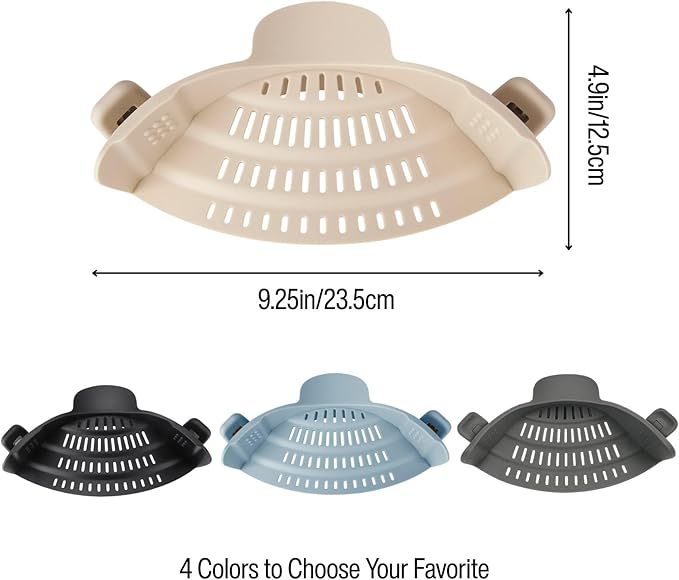 Silicone Pot Strainer, Emptycolor Adjustable Clip On Strainer for Pots Pans, Heat Resistant Pot Drainer, Kitchen Pasta Colander for Vegetables and Noodles (Light Tan)