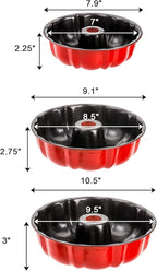 Tosnail Set of 3 Non-Stick Fluted Cake Pan, Tube Pan Round Cake Pan Steel Baking Pan Instant Pot Bakeware - 7", 8.5", 9.5", Red