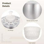 Stainless Steel Salad Spinner 5 L, 360° Quick Spin Function, BPA-Free Lid, Anti-Slip Base, Removable Design for Fruits, Vegetables, Pasta, and More
