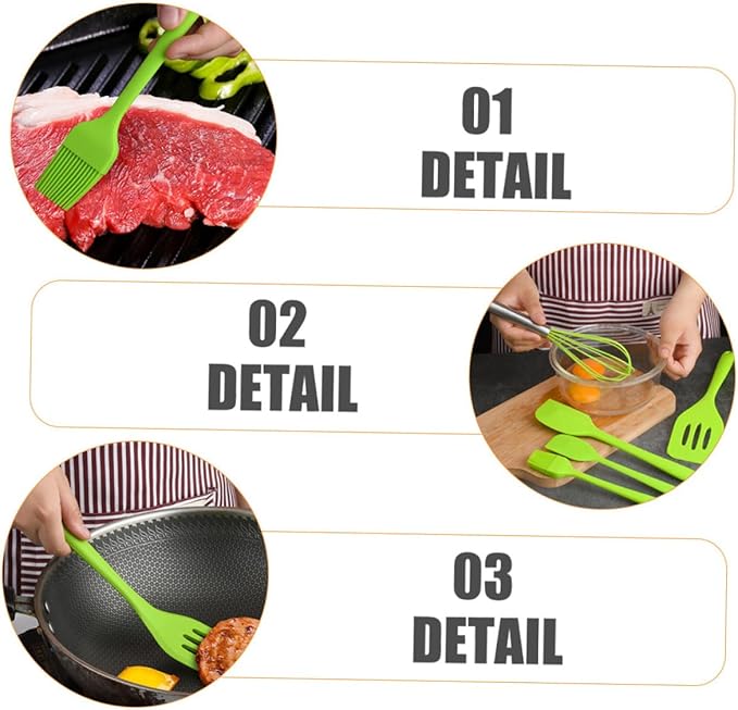 Ipetboom 5pcs Silicone Kitchen Utensil Set Nonstick Cooking Tools with Beater Turner for Baking and Mixing Heat Resistant Green Cooking Utensils with Hanging for Home and Restaurant Use