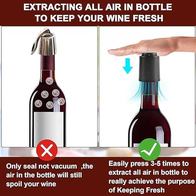 1 Vacuum Wine Stopper 1 Wine Aerator Pourer Aerating Spout with 1 Wine Foil Cutter Tool, Wine Bottle Stoppers set Reusable Wine Preserver Keep Fresh, Perfect Wine Accessory Gift for Wine Lovers