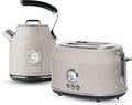 Haden Dorset 2 Slice Wide Slot Stainless Steel Toaster Bundled with 1.7 Liter Stainless Steel Electric Kettle with 360-Degree Base, Putty & Chrome