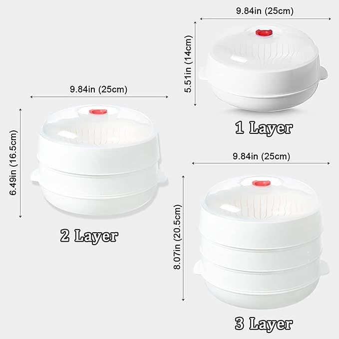 Microwave Vegetable Steamer, Microwave Steamer for Vegetables, Microwave Heating Bowl, Micro Cookware for Cooking (3 - Layer)