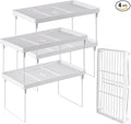 NiHome 4-Pack Stackable Plastic Kitchen Storage Shelf Foldable Rack - White Kitchen Cabinet Organizer and Storage Shelves Stackable Expandable Storage Racks for Counter Cabinet Pantry