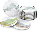 UMIRRO Ceramic Stone Coasters for Drinks Absorbent with Holder | Agate Style Coasters Set with White Marble Texture Background | Cool Cup Mat with Geode Pattern | Unique Fancy Tabletop Protection Mat
