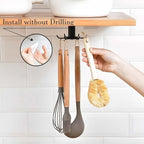 2PCS Under Cabinet Hooks for Kitchen Utensils, 360° Rotating Utility Hooks, Space-Saving Adhesive Kitchen Storage Rack for Hanging Tools and Utensils, Durable and Easy Installation (Black)
