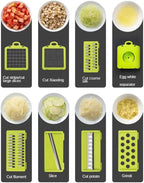 16-in-1 Ultimate Vegetable Chopper & Mandoline Slicer – Multi-Blade Food Dicer, Spiralizer, Grater & Cutter with Container – Kitchen Gadget for Fruits, Veggies, Cheese – Black & Green