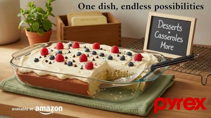 Pyrex 234 4qt Basics Glass 3.79L Baking Dish - Made in the USA