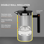 Secura French Press Coffee Maker, 304 Grade Stainless Steel Insulated Coffee Press with 2 Extra Screens, 34oz (1 Litre), Black