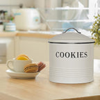 Blue Donuts Vintage Cookie Jar - Airtight Counter Cookie Container, Ivory Tin with Lid for Gift Giving, Large Capacity