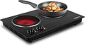 CUSIMAX Double Burner, 1800W Ceramic Electric Hot Plate for Cooking, Dual Control Infrared Cooktop, Portable Countertop Burner, Glass Plate Electric Cooktop, Stainless Steel Black
