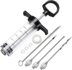 Tri-Sworker Plastic Meat Injector Kit for Smoker with 3 Flavor Food Syringe Needles, Ideal for Injecting Marinade into Turkey, Meat, Brisket; 1-OZ; Including Paper User Manual, Recipe E-Book (PDF)
