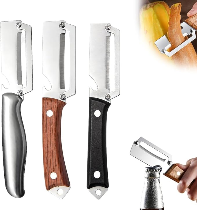Multi-Functional Vegetable Peeler for Kitchen, 2026 New Vegetable Peeler with Wooden Handle and Bottle Opener, 2 in 1 Stainless Steel Kitchen Tool for Fruit Apple Potato Pumpkin Slicer (mixed, 3PCS)