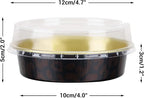 Beasea 100 Pack 4” Mini Pans with Lids, 8oz Disposable Aluminum Baking Foil Tins Round Small Dark Red Spot Container for Individual Cupcake Dessert Muffin Ramekin Cheesecake Quiche Oven Dishes
