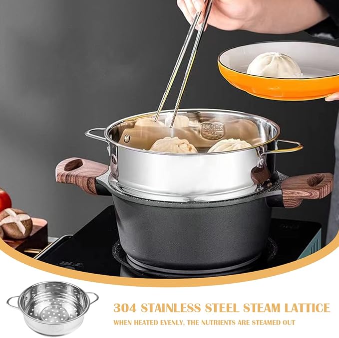 Stainless Steel Steamer Pot 7 Inches Round Cooking Rack Food Steamer Basket Insert for Kitchen Dim Sum Dumplings Bun(18cm)