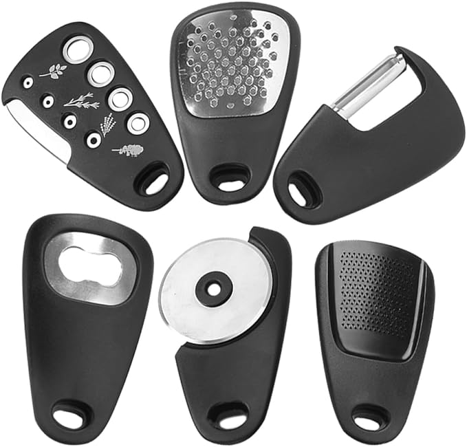 Multi-functional Kitchen Gadgets Set with Vegetable Peeler, Cheese Grater, Garlic Grinder, and Pizza Cutter – Stainless Steel Tools for Food Preparation and Cooking, for Home