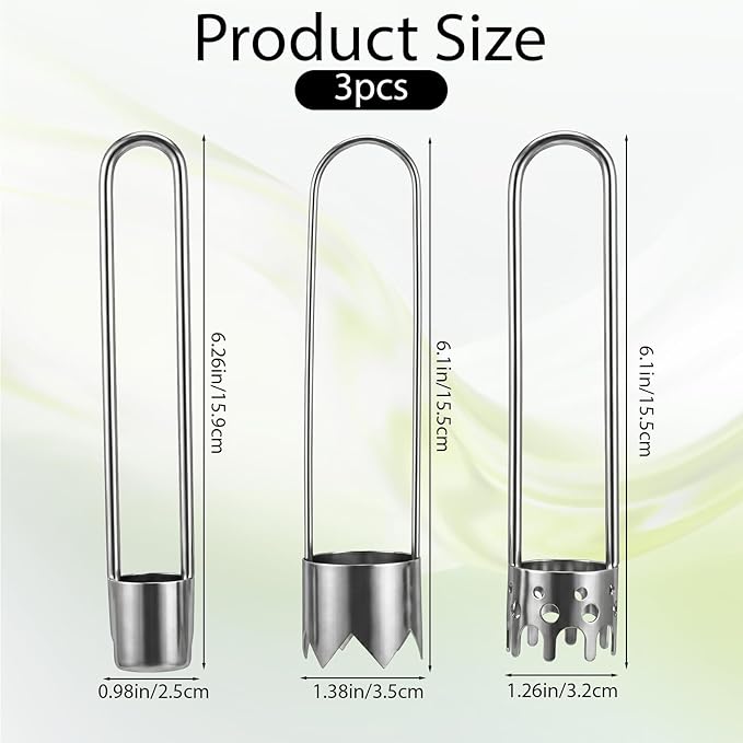 3 PCS Red Bell Pepper Seed Corer Fruit and Vegetable Corer Tool Stainless Steel Practical Kitchen Gadgets Universal Multifunctional Core Remover for Pepper Apple Pineapple Pear Easy Clean
