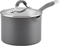 Circulon Radiance Hard-Anodized Nonstick Saucepan, Durable Nonstick Cookware, Sauce Pan with Straining Lid, 3-Quart, Gray