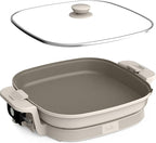 bella Make & Take XL Electric Skillet, Fits-anywhere™ kitchenware, EverGood™ Ceramic Coating, Adjustable Temperature & Dishwasher-Safe Tempered Glass Lid, Cast Aluminum Base, 1200 Watt, Oatmilk