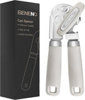 Beneno Heavy Duty Hand Can Opener Manual with Magnet, Durable Sharp Carbon Steel Blade Smooth Cutting, Big Effort-Saving Knob & Soft Grip Handle, Multifunctional Kitchen Tool with Bottle Opener, Beige