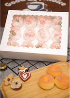 qiqee 12 Cupcake Boxes with Window 16-Packs White Cupcake Box 13"x10"x3.5" Cupcakes Carrier, 12 Cupcake Containers