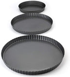 Tosnail Set of 3 Non-Stick Round Quiche Pan, 12 Inch, 10 Inch, 8 Inch Fruit Tart Pan, Fluted Pie Pan with Removable Bottoms
