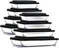 EATEX 16-Piece Deep Glass Casserole Dishes for Oven with Plastic Lids, Glass Baking Dishes for Oven, Rectangular Bakeware for Lasagna, Cooking, Leftovers, Kitchen, Freezer to Oven Dishwasher Safe
