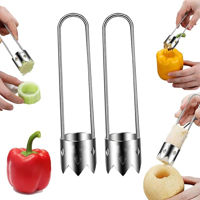 2 PCS Pepper Corer & Seed Remover, Stainless Steel Vegetable and Fruit Corer Tool, Easy Core Remover for Bell Pepper, Jalapeno, Pineapple, Pear – Kitchen Gadget Set