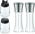 Salt and Pepper Grinder Set Combo - Two Free Spice Jars - Black Pepper,Herb Shakers Mill Refillable Manual - Stainless Steel - Adjustable Coarseness - Glass Material - Fits in Home,Kitchen,Barbecue