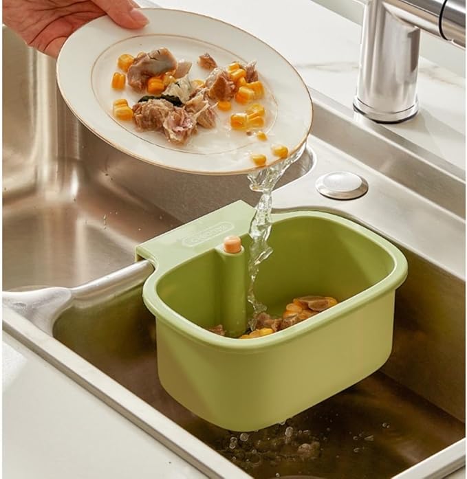 Kitchen Sink Strainer Basket, Faucet Hanging Strainer, Multi-Functional Food Colander,Press Automatic Dumping Kitchen Draining Basket, Easy Drain Filter with Bottom Release (Green)