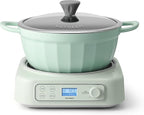 BUYDEEM 5-in-1 Slow Cooker 4.7QT with Removable Nonstick Stockpot, Compatible with Various Cookwares, Two Temperature Controls, Customized Time Settings, Auto Keep Warm for 2H, Cozy Greenish