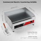 CROSSON 24"*16" Commercial Electric Countertop Griddle,Flat Top Heavy Duty Griddles with Non-Stick 2/5" Thick Iron Cooking Plate for Restaurant use-120V/3500W,Spatula Bonuses