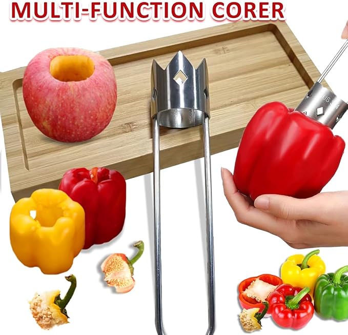 2 PCS Pepper Corer & Seed Remover, Stainless Steel Vegetable and Fruit Corer Tool, Easy Core Remover for Bell Pepper, Jalapeno, Pineapple, Pear – Kitchen Gadget Set