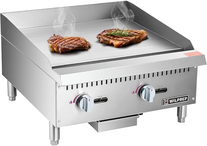 WILPREP Commercial Gas Griddle, 36 in. Gas Countertop Griddle with 3 30000 BTU U-Shaped Burners, NG LPG Compatible Flat Top Grill Hot Plate with Independent Knob Controls for Home Commercial Kitchen