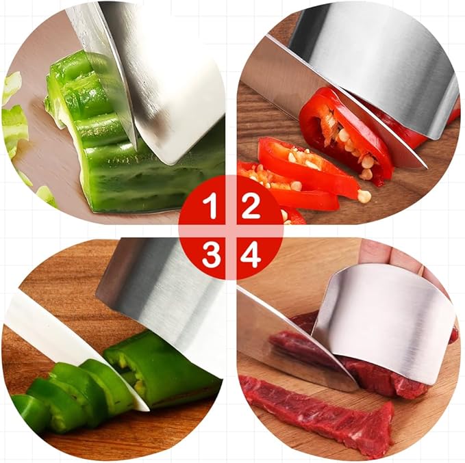 Stainless Steel Finger Guard, Universal Fit Adjustable Finger Protector for Cutting Food, Premium Slicing Tool, Silver