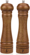 XWXO Wood Salt and Pepper Grinder Set, Salt Mill Pepper Grinder Set, Pepper Mill, Salt Shakers with Adjustable Ceramic Rotor- Oak Wood Pepper Grinder for Your Kitchen 8 inches - Pack of 2