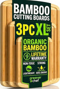 Greener Chef Luxury XL Bamboo Cutting Board Set of 3 with Vertical Grain Strength Technology - Extra Large Wood Cutting Boards for Kitchen and Lightweight Chopping Board Set - Replacements for Life