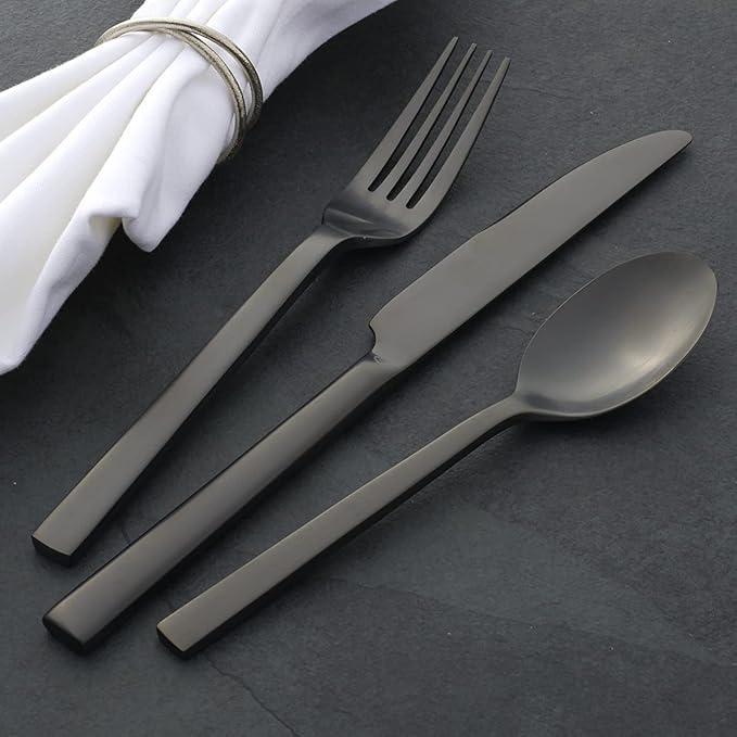 Oneida Silverware Set, Chefs Table Black 20 Piece Everyday Flatware Set, Service For 4, 18/0 Stainless Steel, Mirror Finish, Dishwasher Safe, Home And Kitchen Utensils Sets (Black, 20 Piece)